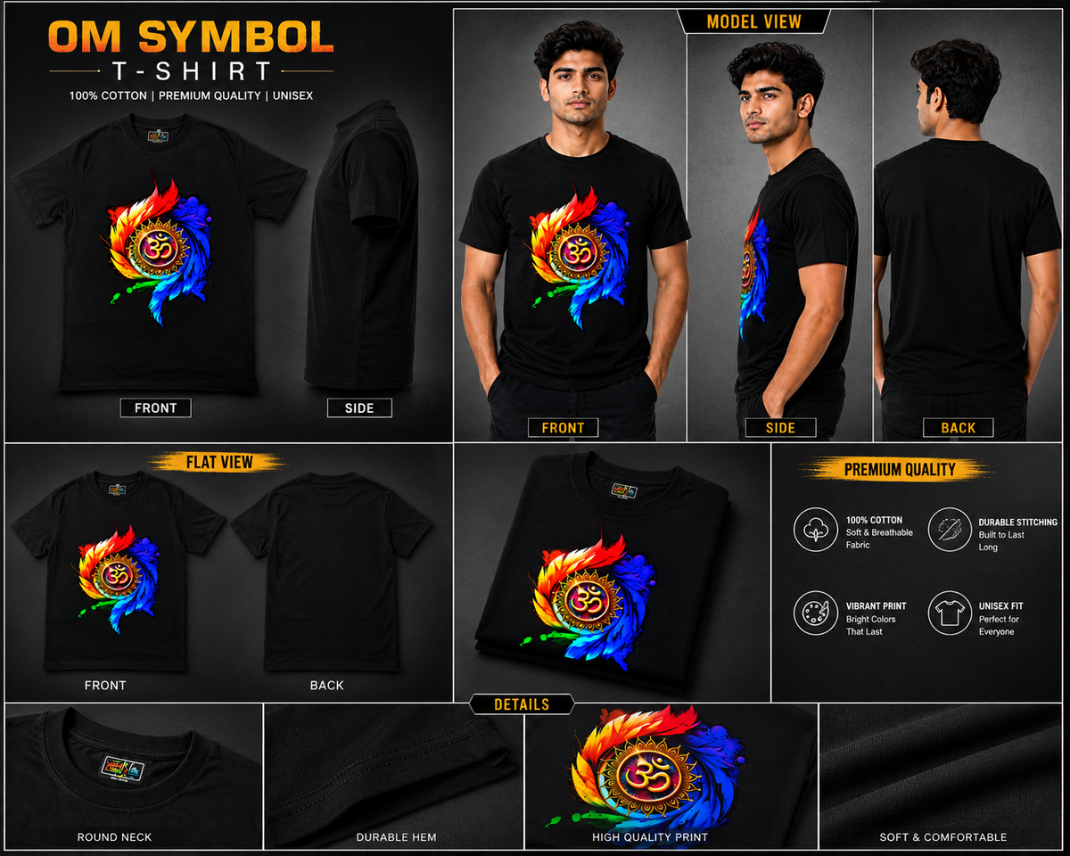 Black Round Tshirt OM Print - Black - Image 6