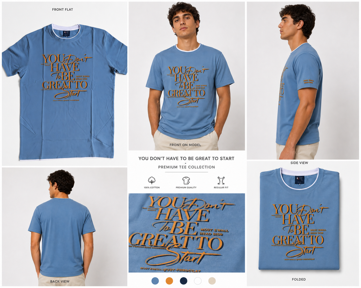 Blue Round Tshirt Quote Print - Blue - Image 6