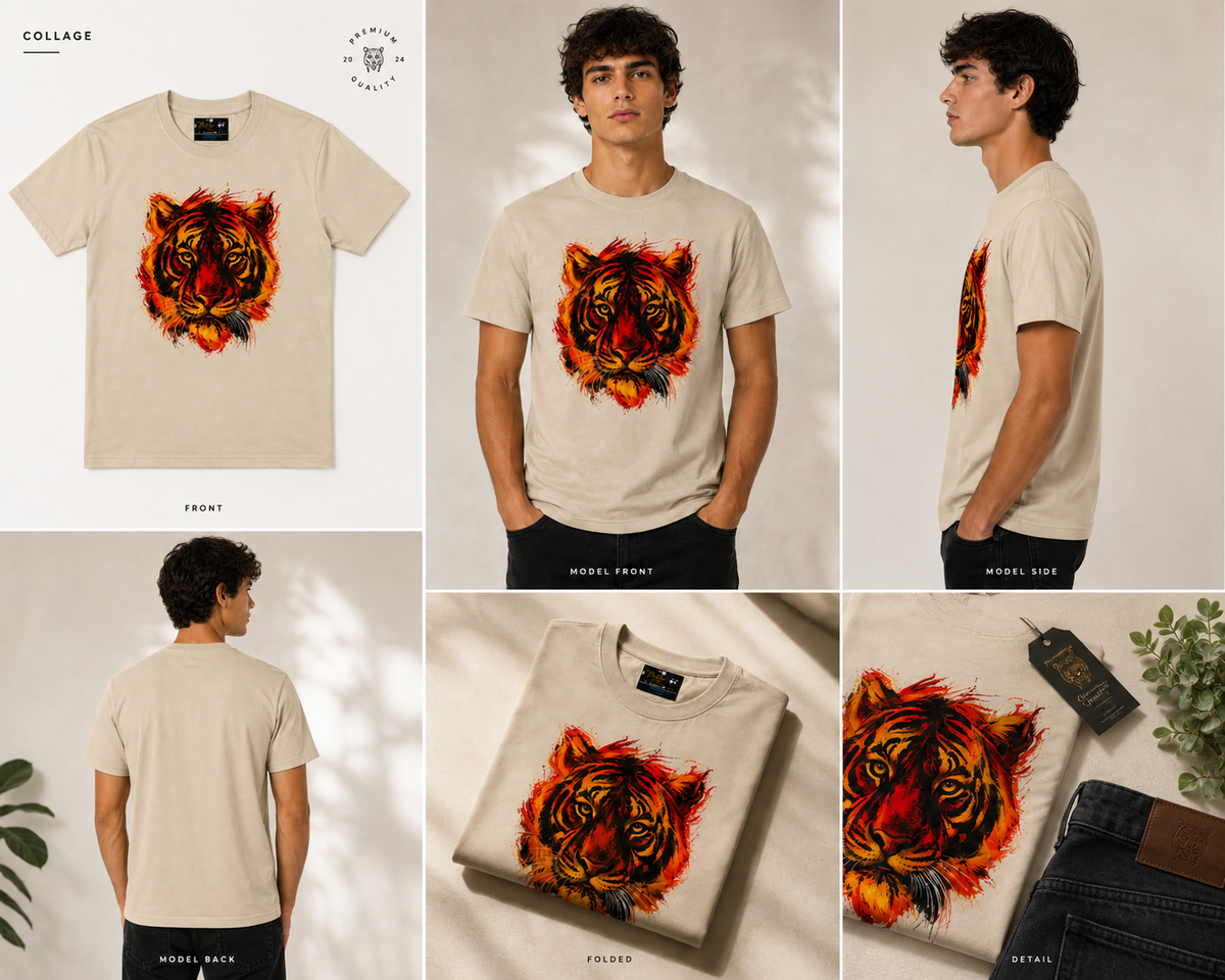 Cream Round Tshirt Lion Print - Cream - Image 6