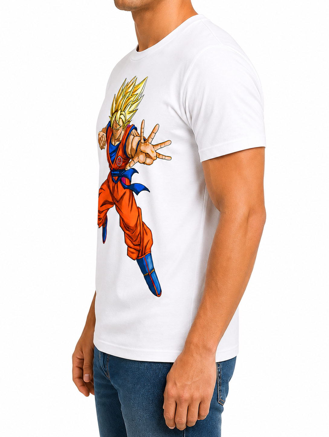 White Round Tshirt Goku Print - White - Image 6