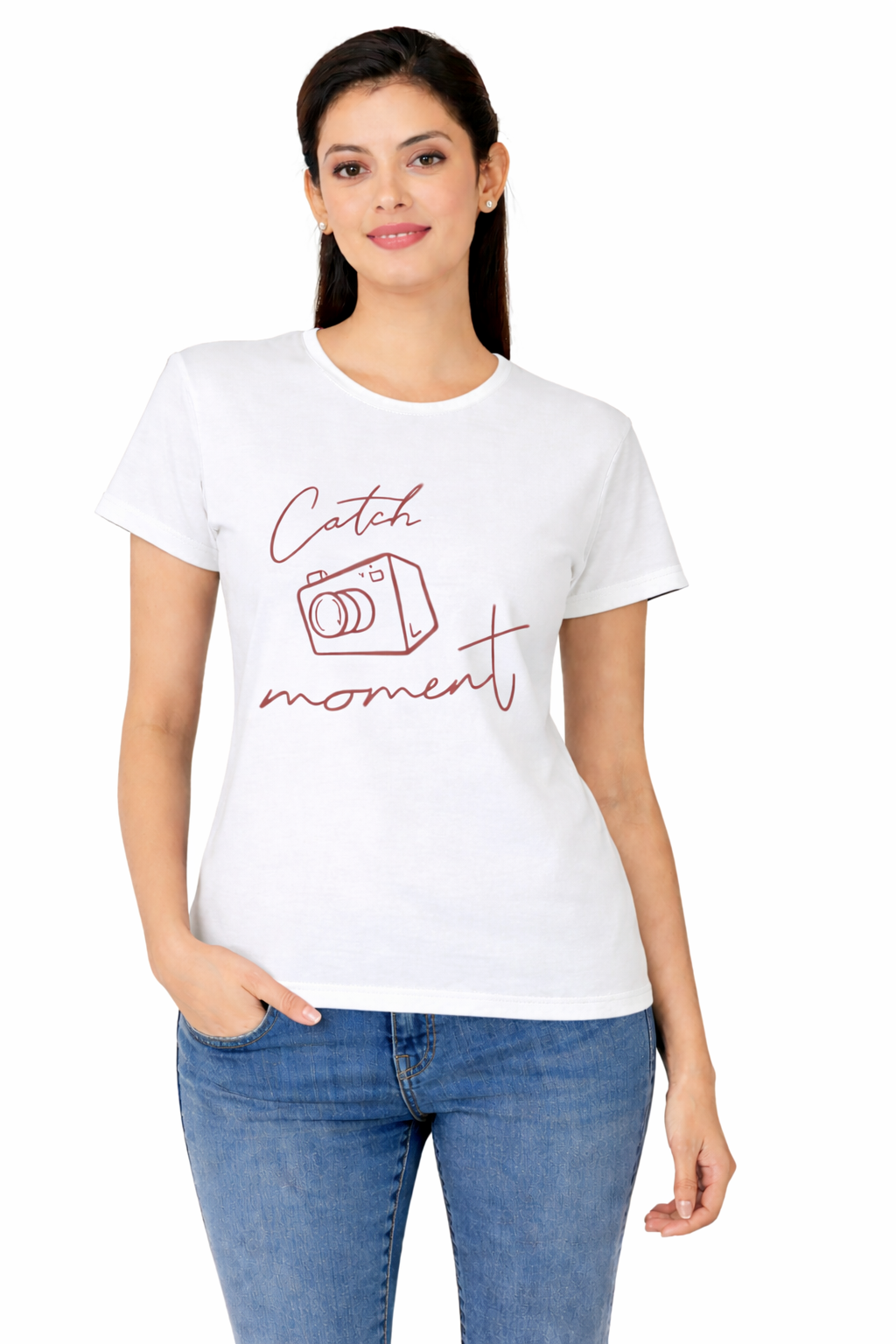 Women half Sleeves Printed T-Shirts 170GSM Red Label 100% Cotton Yarn with Bio Wash Yellow, White, Blue, Orange another - Common Image