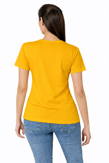 Women half Sleeves Printed T-Shirts 170GSM Red Label 100% Cotton Yarn with Bio Wash Yellow, White, Blue, Orange another - Yellow - Image 1