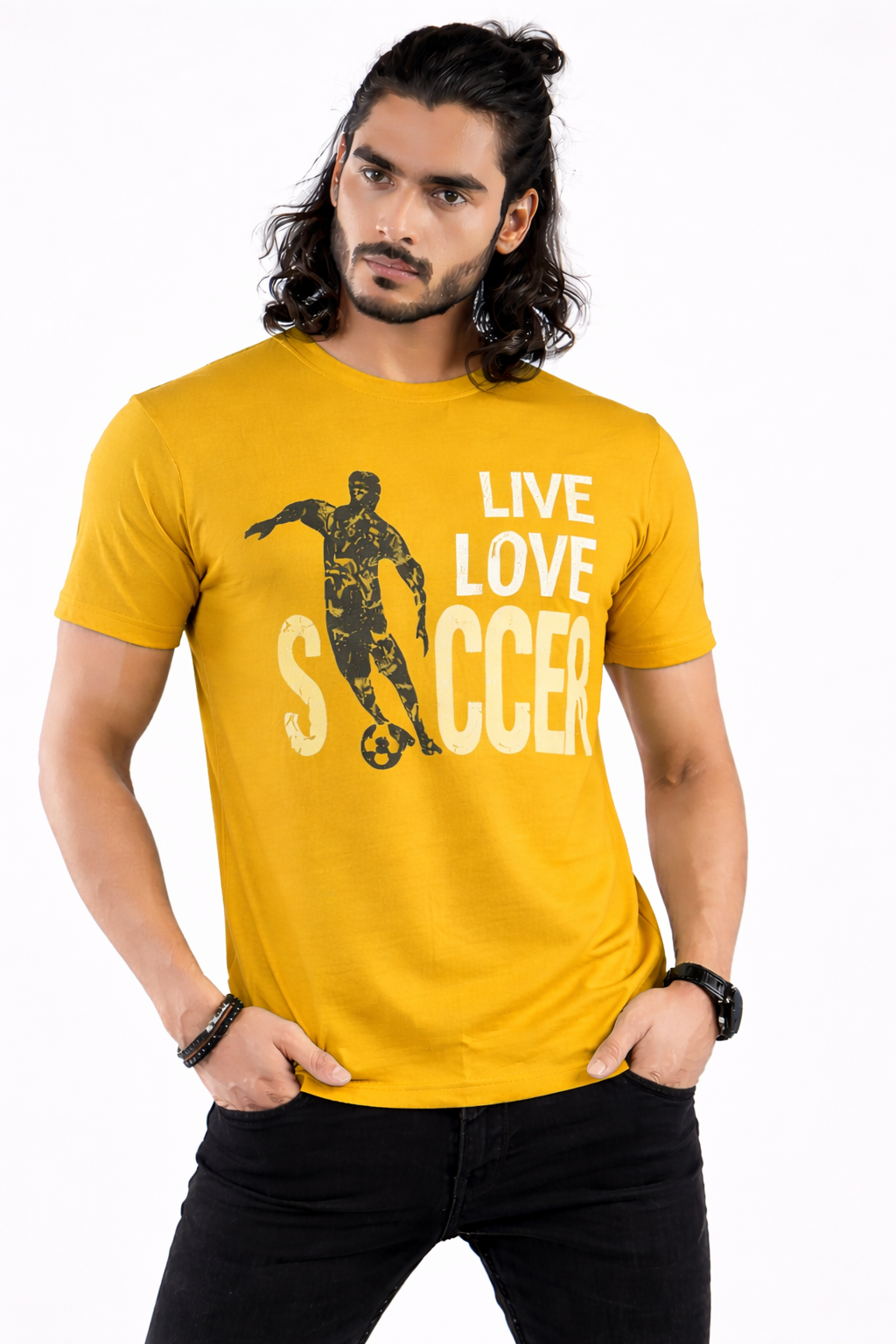 Mens Printed Half Sleeves T-shirts 180GSM Red Label 100% Cotton Bio Wash - Yellow - Image 1