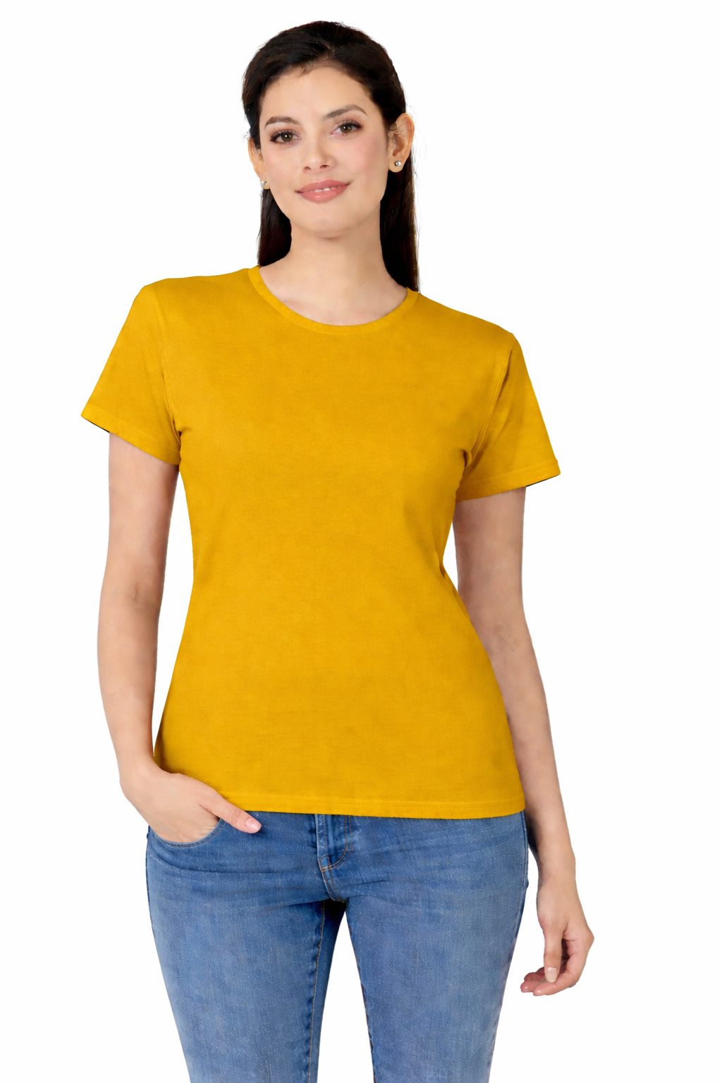 Women Half Sleeves non-Printed T-Shirts 170GSM Red Label 100% Cotton Yarn with Bio Wash Black, Yellow, White, Blue, Orange - Yellow - Image 1