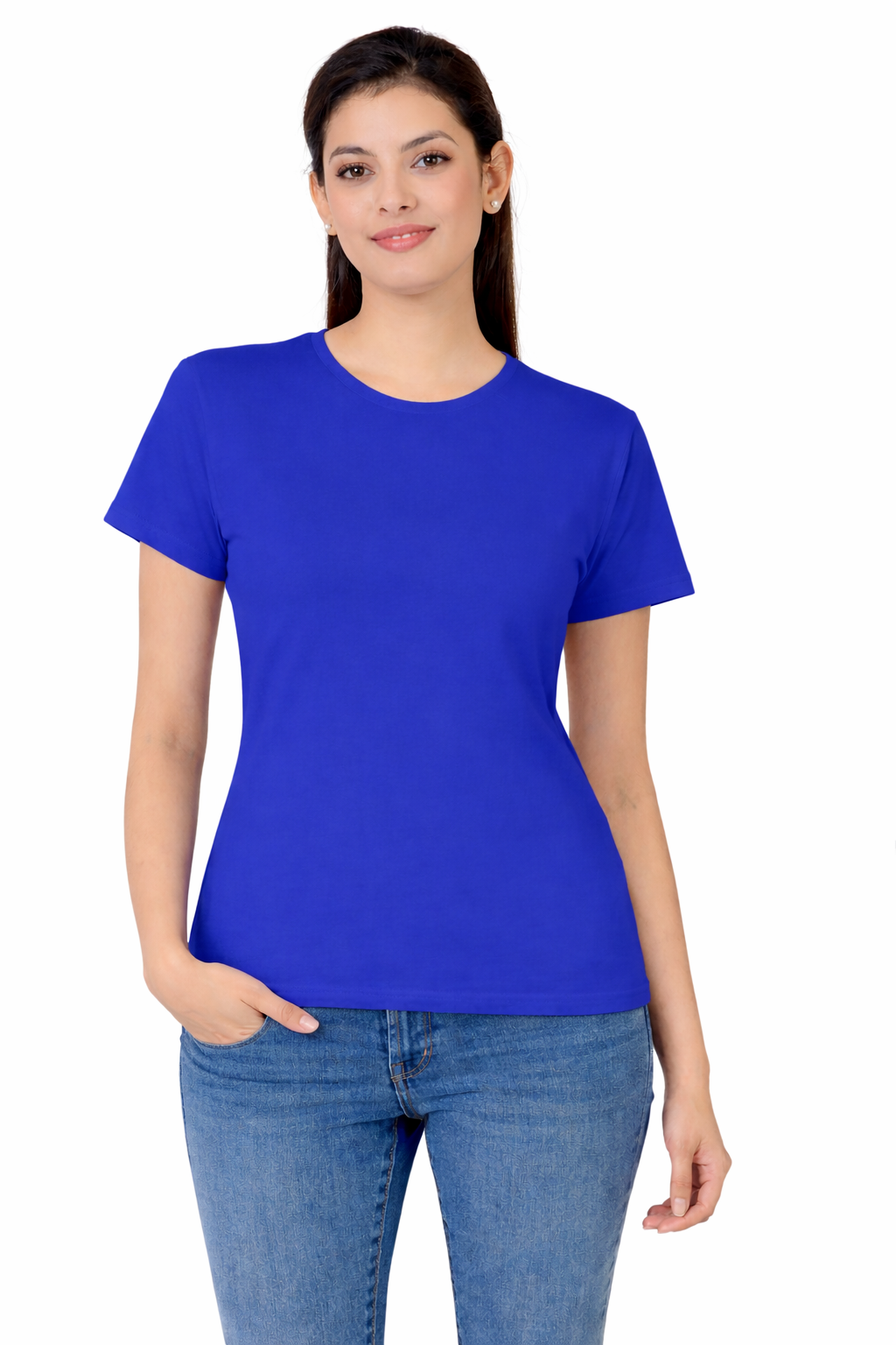 Women Half Sleeves non-Printed T-Shirts 170GSM Red Label 100% Cotton Yarn with Bio Wash Black, Yellow, White, Blue, Orange - Blue - Image 1