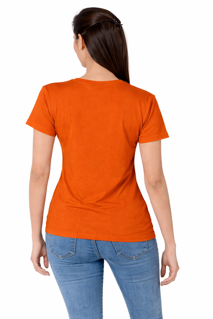 Women half Sleeves Printed T-Shirts 170GSM Red Label 100% Cotton Yarn with Bio Wash Yellow, White, Blue, Orange another - Orange - Image 1