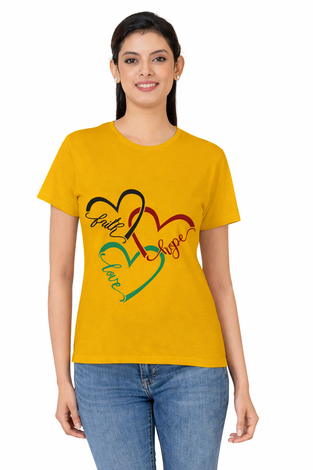 Women Half Sleeves Printed T-Shirts 170GSM Red Label 100% Cotton Yarn with Bio Wash Yellow, White, Blue, Orange - Yellow - Image 1