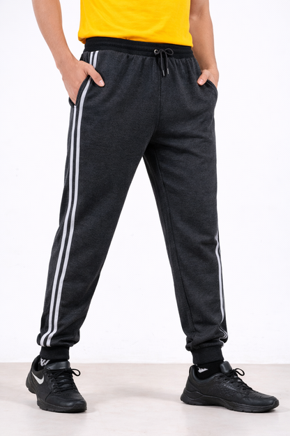 Mens Lower Double Stripe Polycotton 65% Cotton 35% Polyester Loopknit 230GSM - Light Grey - Image 2