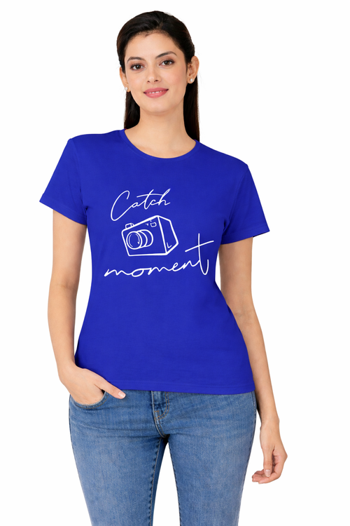 Women half Sleeves Printed T-Shirts 170GSM Red Label 100% Cotton Yarn with Bio Wash Yellow, White, Blue, Orange another - Blue - Image 1