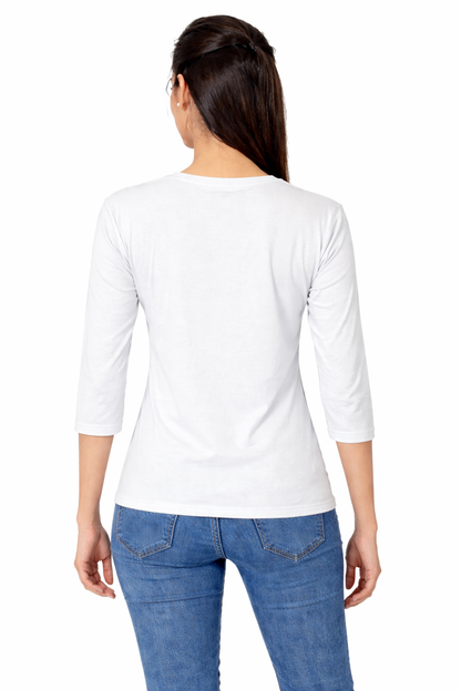 Women 3QTR Sleeves Printed T-Shirts 170GSM Red Label 100% Cotton Yarn with Bio Wash Yellow, White, Blue, Orange - White - Image 1