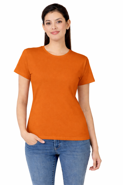 Women Half Sleeves non-Printed T-Shirts 170GSM Red Label 100% Cotton Yarn with Bio Wash Black, Yellow, White, Blue, Orange - Orange - Image 1