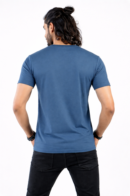 Mens Printed Half Sleeves T-shirts 180GSM Red Label 100% Cotton Bio Wash - Blue - Image 1