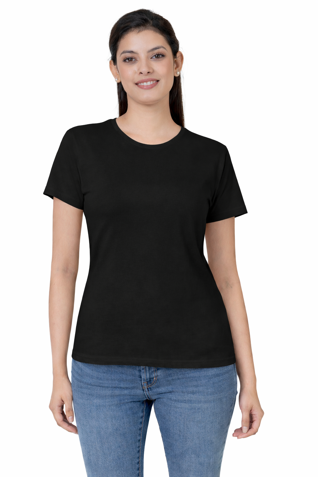 Women Half Sleeves non-Printed T-Shirts 170GSM Red Label 100% Cotton Yarn with Bio Wash Black, Yellow, White, Blue, Orange - Black - Image 1