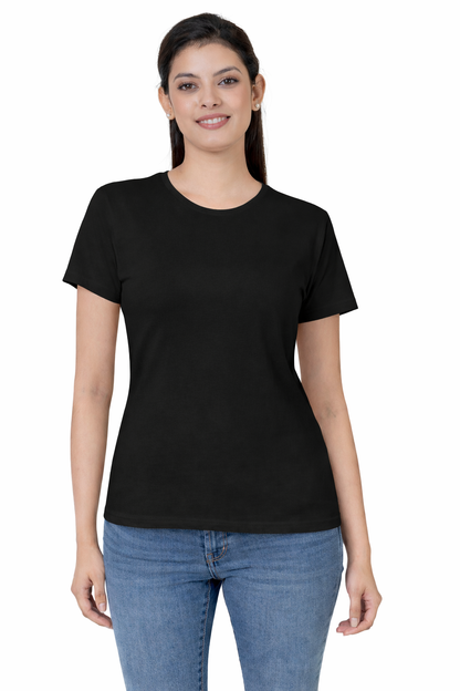 Women Half Sleeves non-Printed T-Shirts 170GSM Red Label 100% Cotton Yarn with Bio Wash Black, Yellow, White, Blue, Orange - Black - Image 1