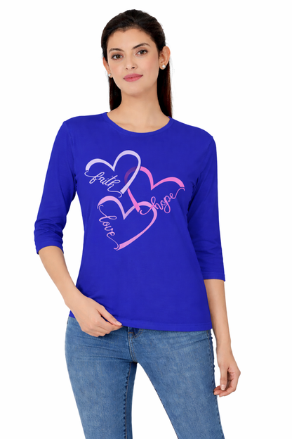 Women 3QTR Sleeves Printed T-Shirts 170GSM Red Label 100% Cotton Yarn with Bio Wash Yellow, White, Blue, Orange - Blue - Image 1