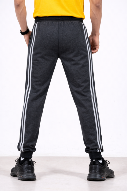 Mens Lower Double Stripe Polycotton 65% Cotton 35% Polyester Loopknit 230GSM - Dark Grey - Image 1