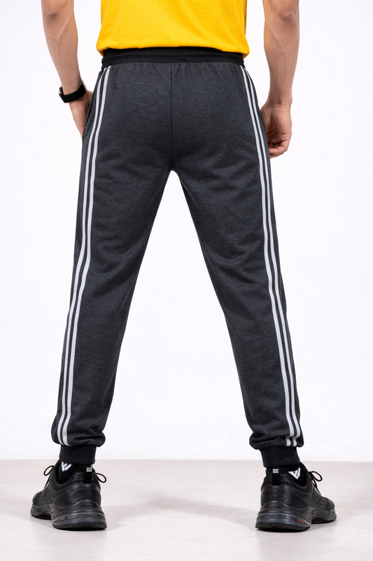 Mens Lower Double Stripe Polycotton 65% Cotton 35% Polyester Loopknit 230GSM - Dark Grey - Image 1