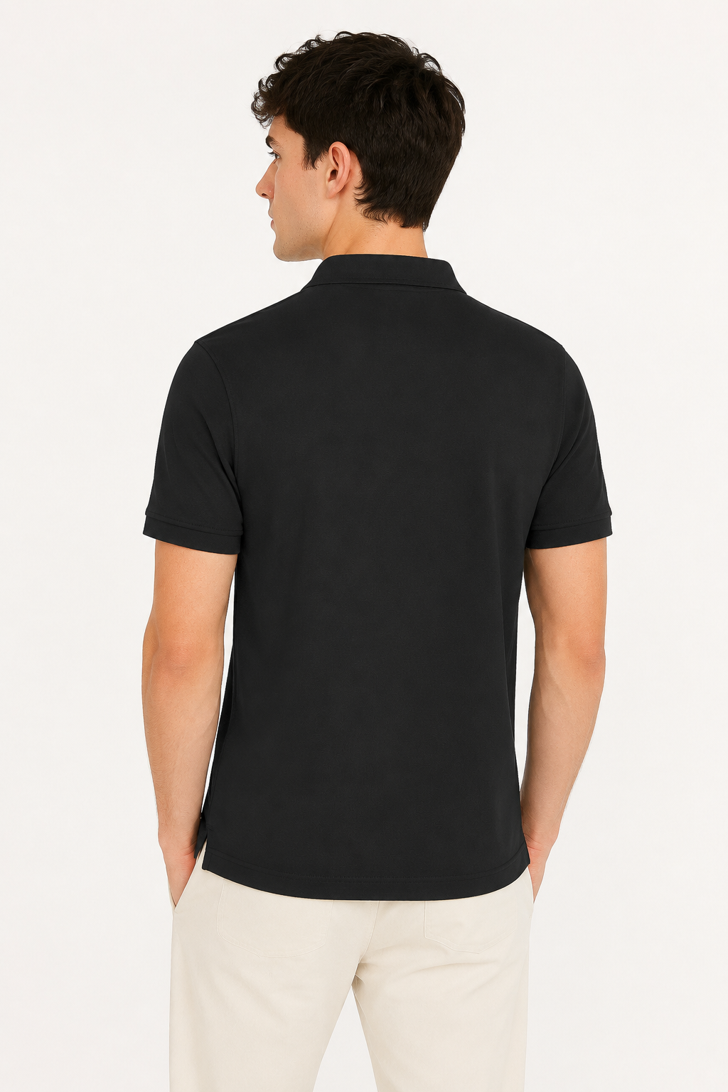 Black Tshirt Black Collar Cotton - Black - Image 4