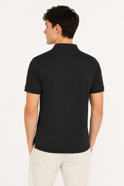 Black Tshirt Black Collar Cotton - Black - Image 4