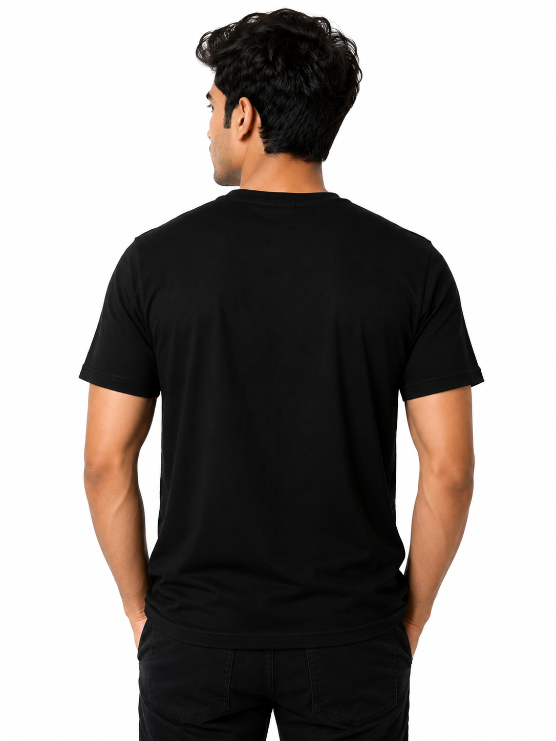 Black Round Tshirt OM Print - Black - Image 5