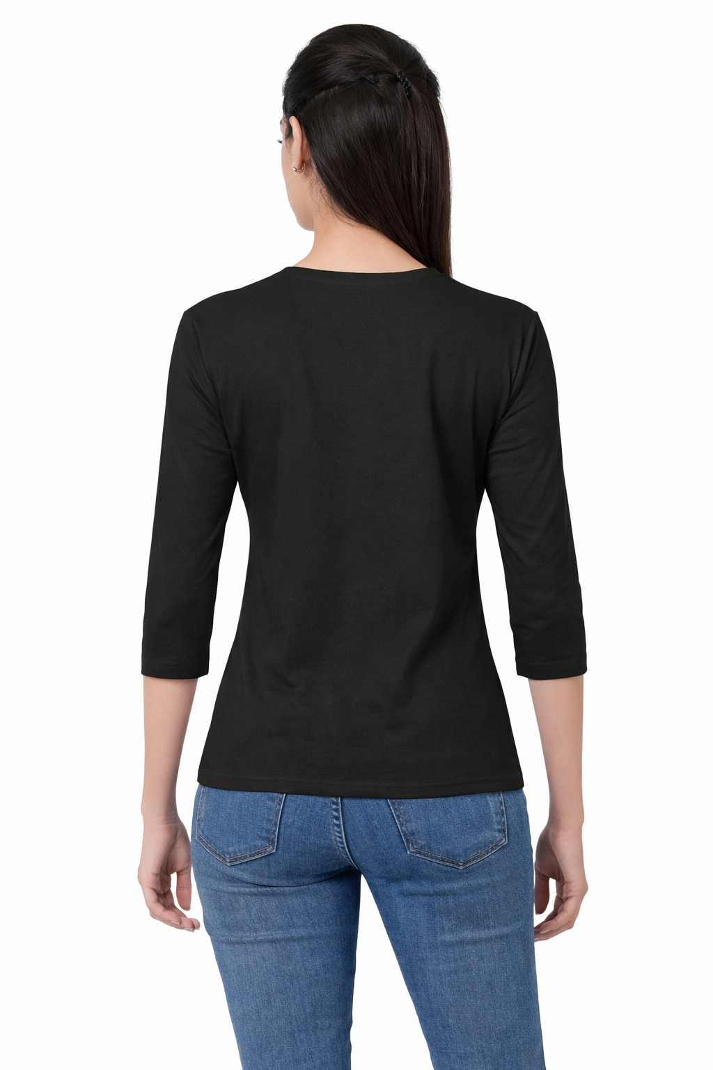 Women 3QTR Sleeves non-Printed T-Shirts 170GSM Red Label 100% Cotton Yarn with Bio Wash Black, Yellow, White, Blue, Orange - Blue - Image 2
