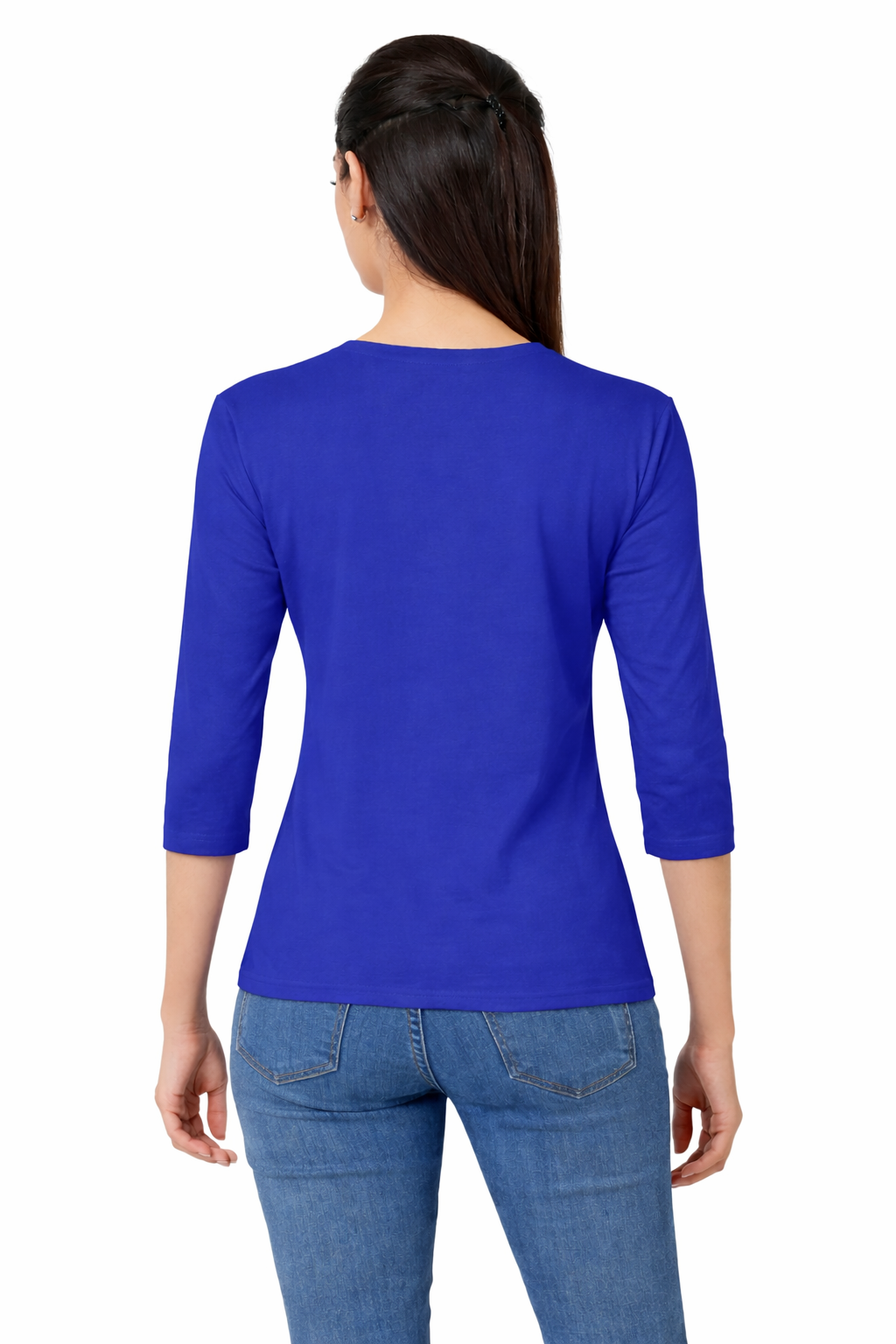 Women 3QTR Sleeves non-Printed T-Shirts 170GSM Red Label 100% Cotton Yarn with Bio Wash Black, Yellow, White, Blue, Orange - Common Image