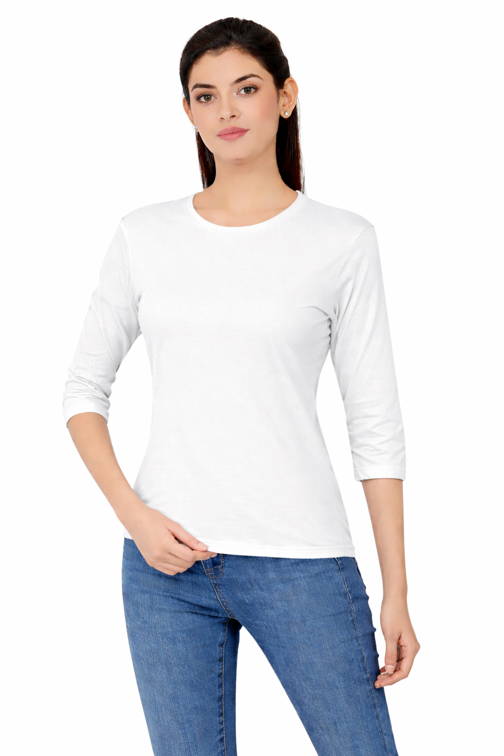 Women 3QTR Sleeves non-Printed T-Shirts 170GSM Red Label 100% Cotton Yarn with Bio Wash Black, Yellow, White, Blue, Orange - White - Image 1