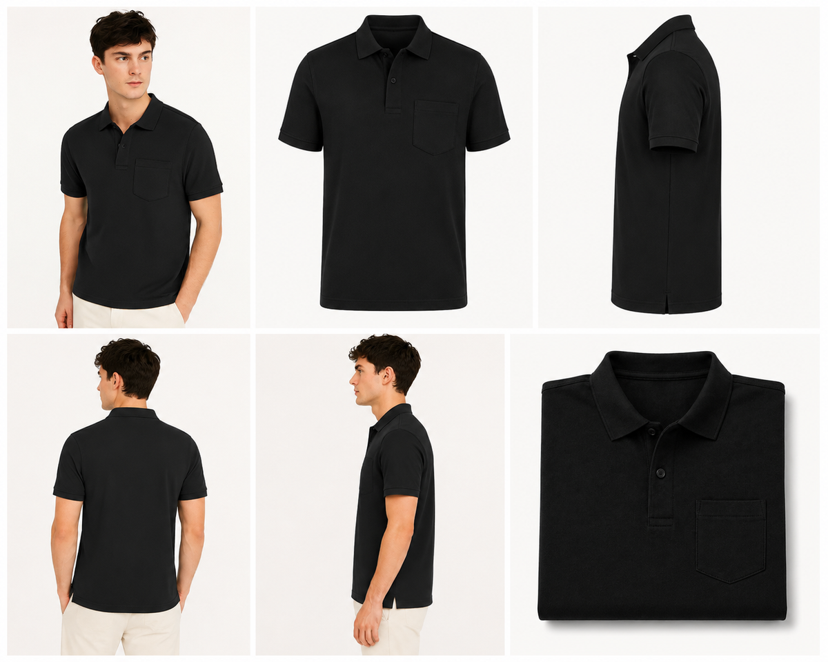 Black Tshirt Black Collar Cotton - Black - Image 5