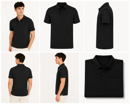 Black Tshirt Black Collar Cotton - Black - Image 5