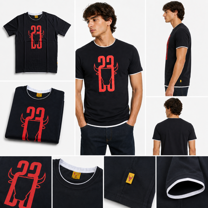 Black Round Tshirt Red Print - Black - Image 6