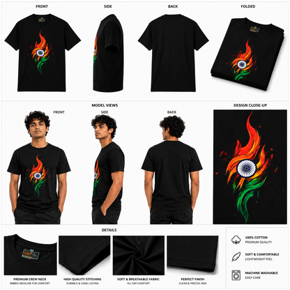 Black Round Tshirt IndianFlag Print - Black - Image 6