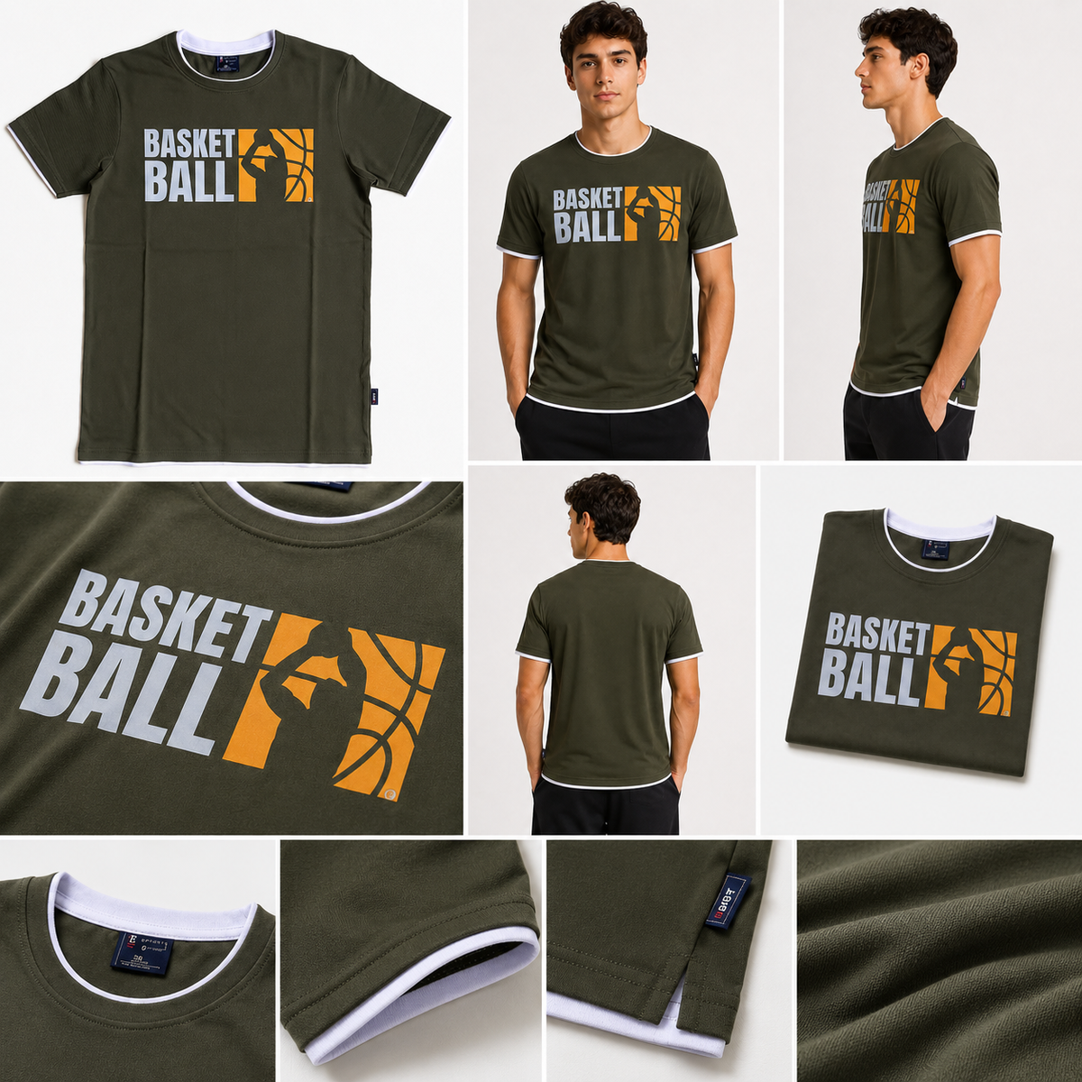 DarkGreen Round Tshirt Basketball Print - Dark Green - Image 6