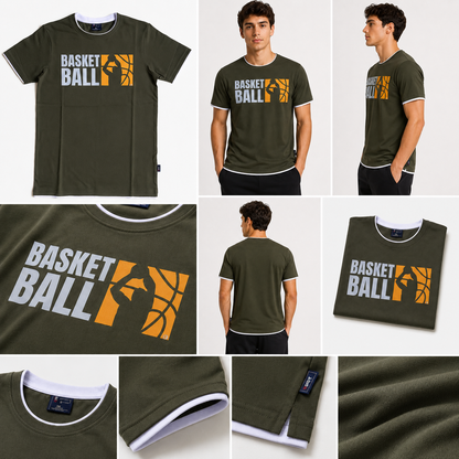 DarkGreen Round Tshirt Basketball Print - Dark Green - Image 6