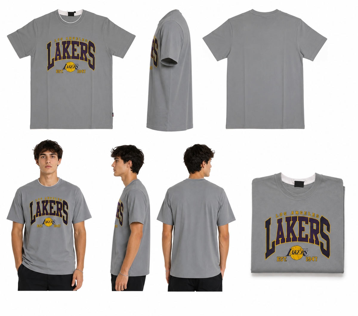 Grey Round Tshirt Lakers Print - Grey - Image 6
