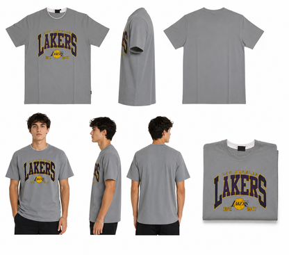 Grey Round Tshirt Lakers Print - Grey - Image 6