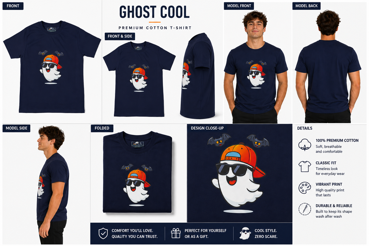 DarkBlue Round Tshirt Ghost Print - Dark Blue - Image 6