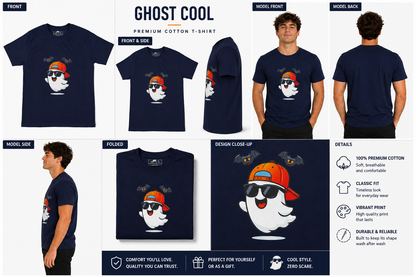 DarkBlue Round Tshirt Ghost Print - Dark Blue - Image 6