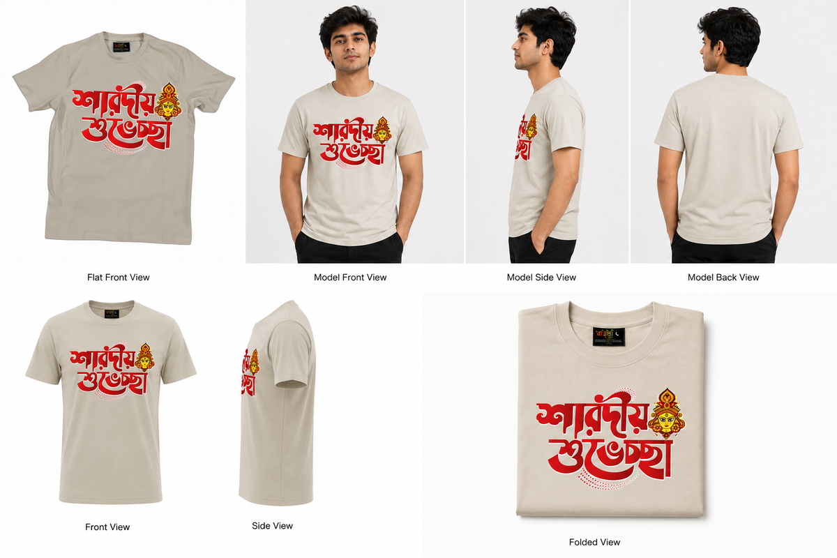 Cream Round Tshirt God Print - Cream - Image 5