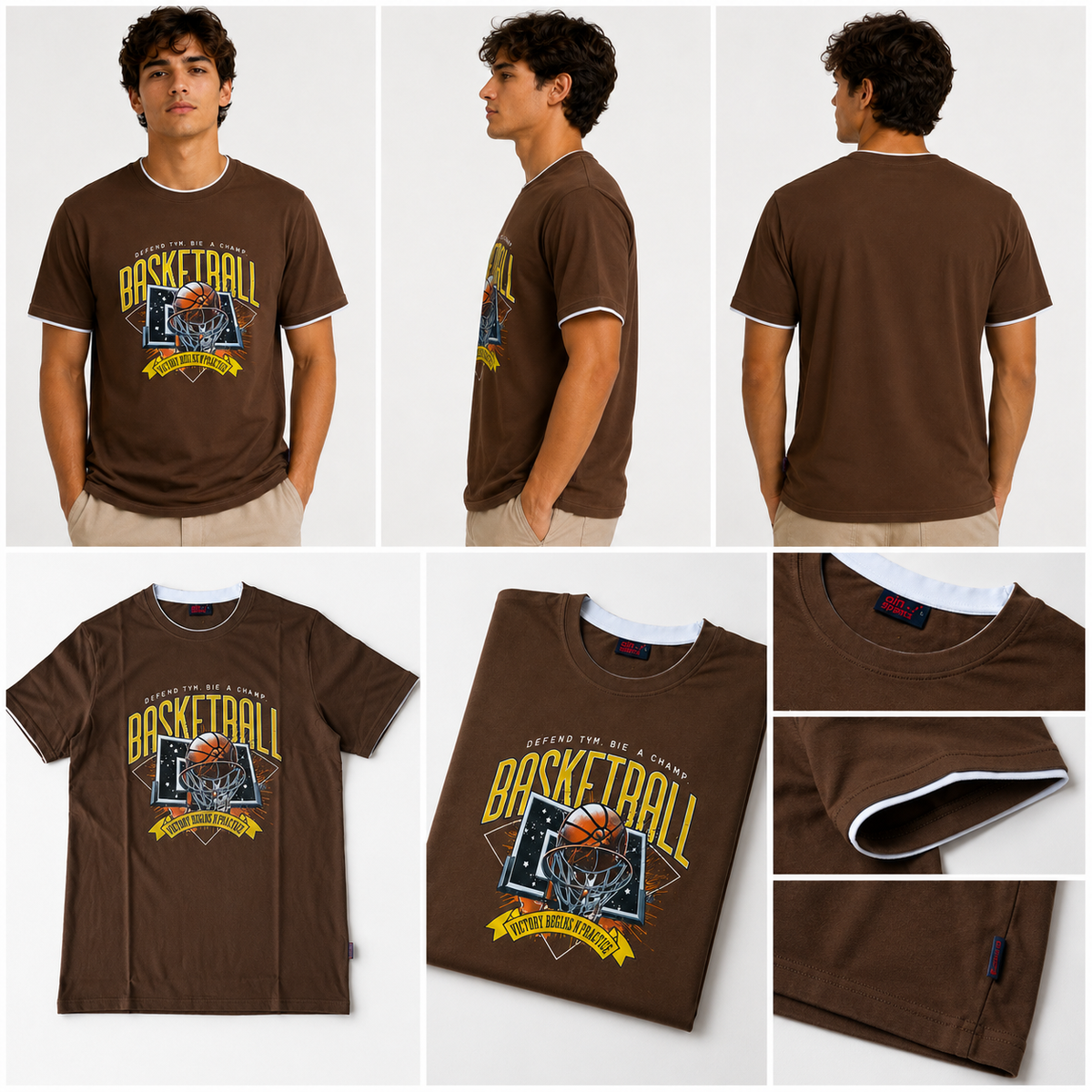 Brown Round Tshirt Basketball Print - Brown - Image 6
