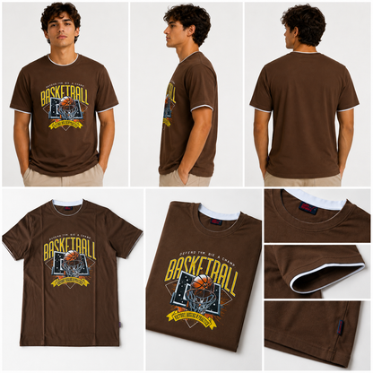 Brown Round Tshirt Basketball Print - Brown - Image 6