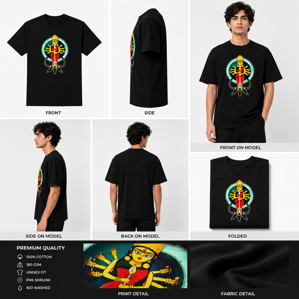 Black Round Tshirt God Print - Black - Image 6