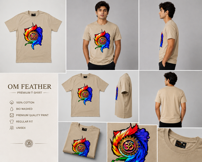 Cream Round Tshirt OM Print - Cream - Image 6