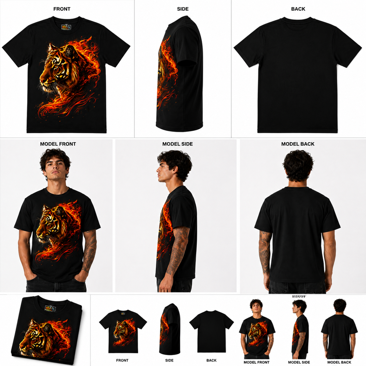 Black Round Tshirt Tiger Print - Black - Image 6