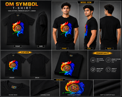 Black Round Tshirt OM Print - Black - Image 6