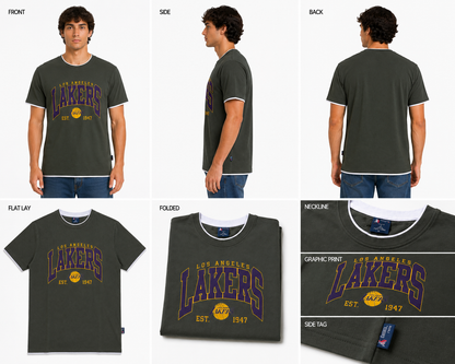 DarkGreen Round Tshirt Lakers Print - Dark Green - Image 6