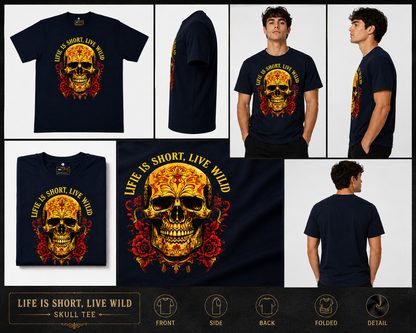 Black Round Tshirt Skull Print - Black - Image 6