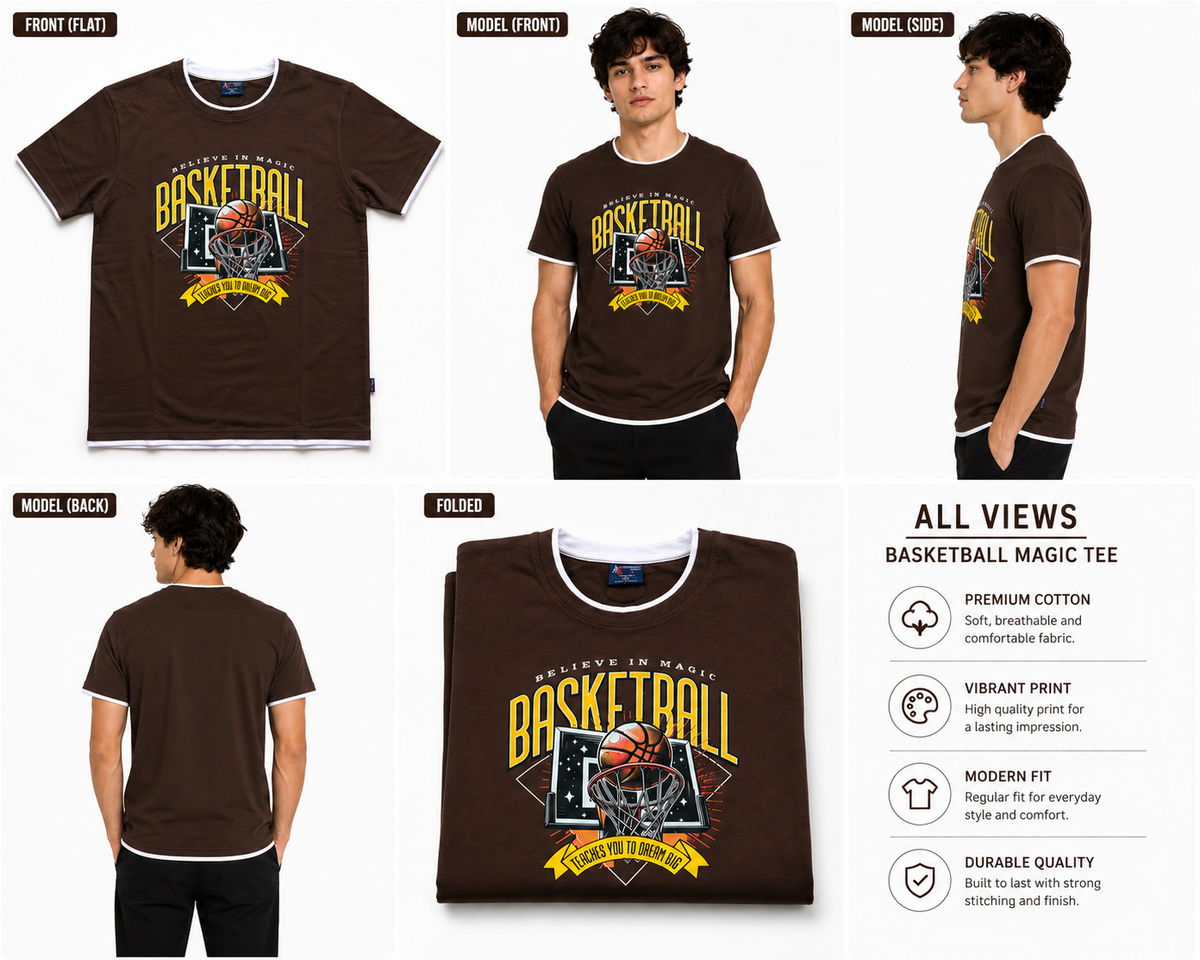 Brown Round Tshirt Basketball Print - Brown - Image 6