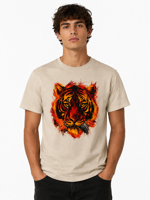 Cream Round Tshirt Lion Print - Cream - Image 2