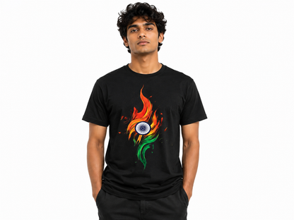 Black Round Tshirt IndianFlag Print - Black - Image 2