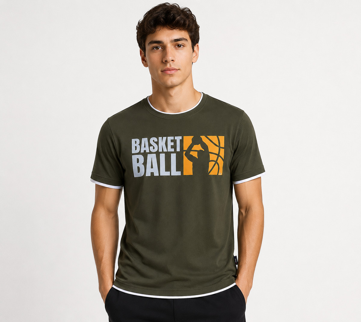 DarkGreen Round Tshirt Basketball Print - Dark Green - Image 2